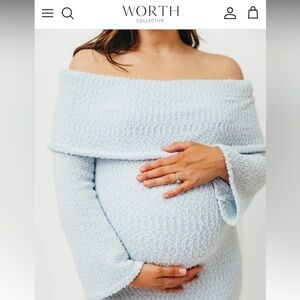 Worth Collective Nora Knit Maxi Dress in Dusty Blue - Bump Friendly - Small